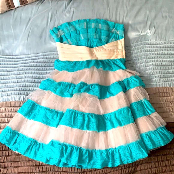 Betsey Johnson Blue and White Ruffle Dress - Picture 4 of 6